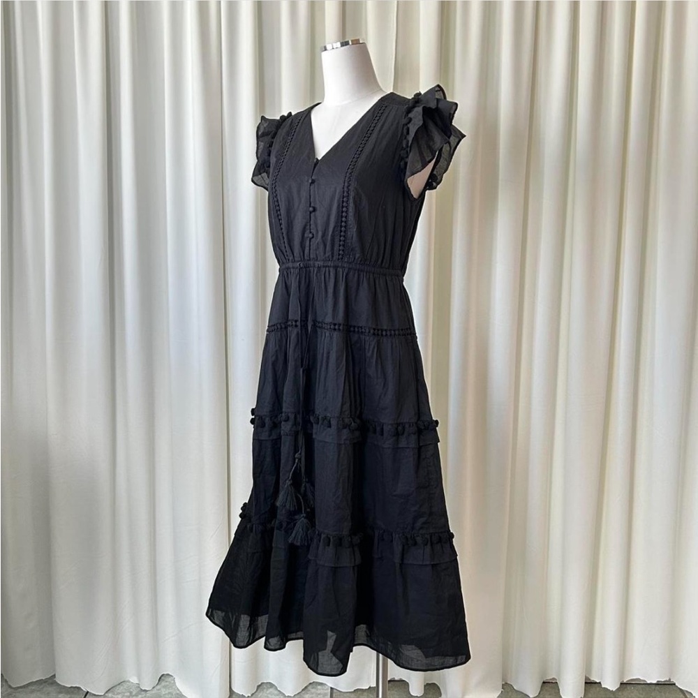 J. Crew Pom-pom Dress In Cotton Voile Black Size 6. - Picture 3 of 7